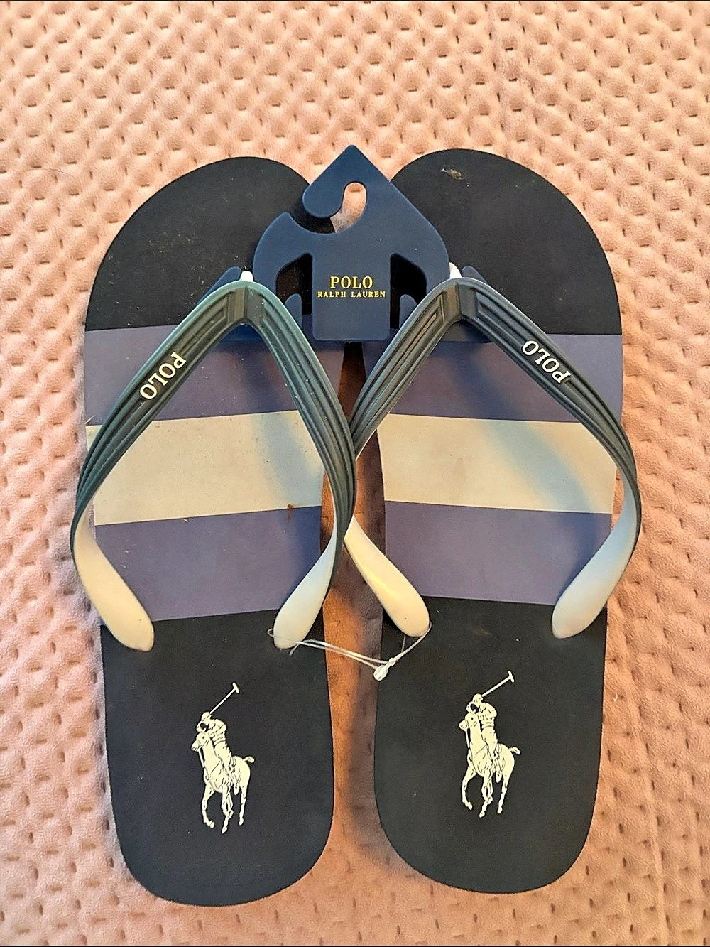 Polo Ralph Lauren Striped Flip-Flops Black & Green